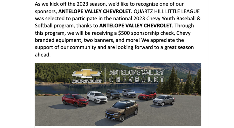 Chevy Youth Baseball & Softball program.